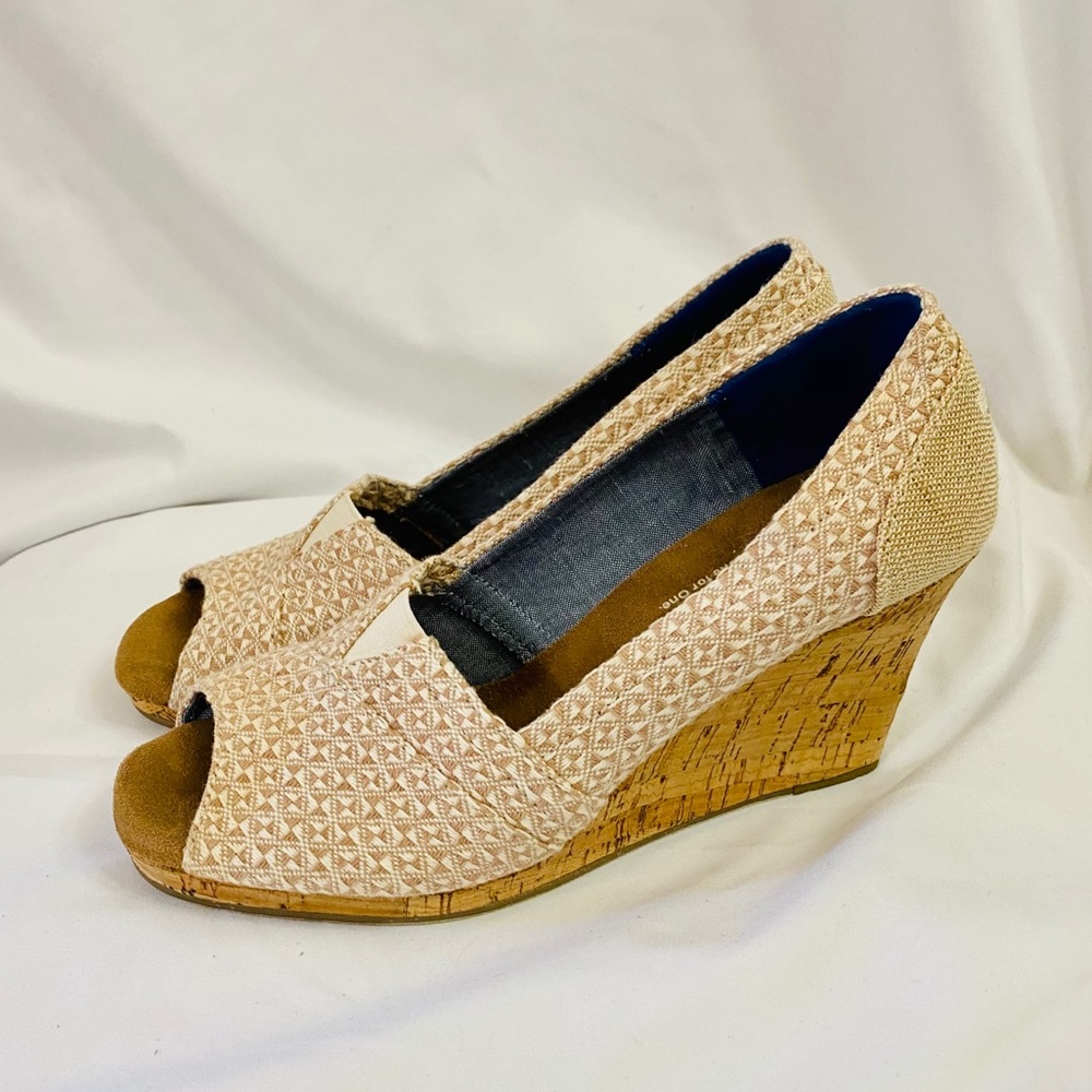 Toms Cork Peep-toe Wedge Sandals